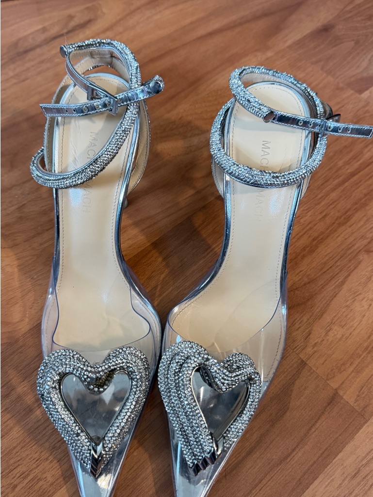 Mach & Mach Silver And Transparent Pvc Triple Heart High Heels